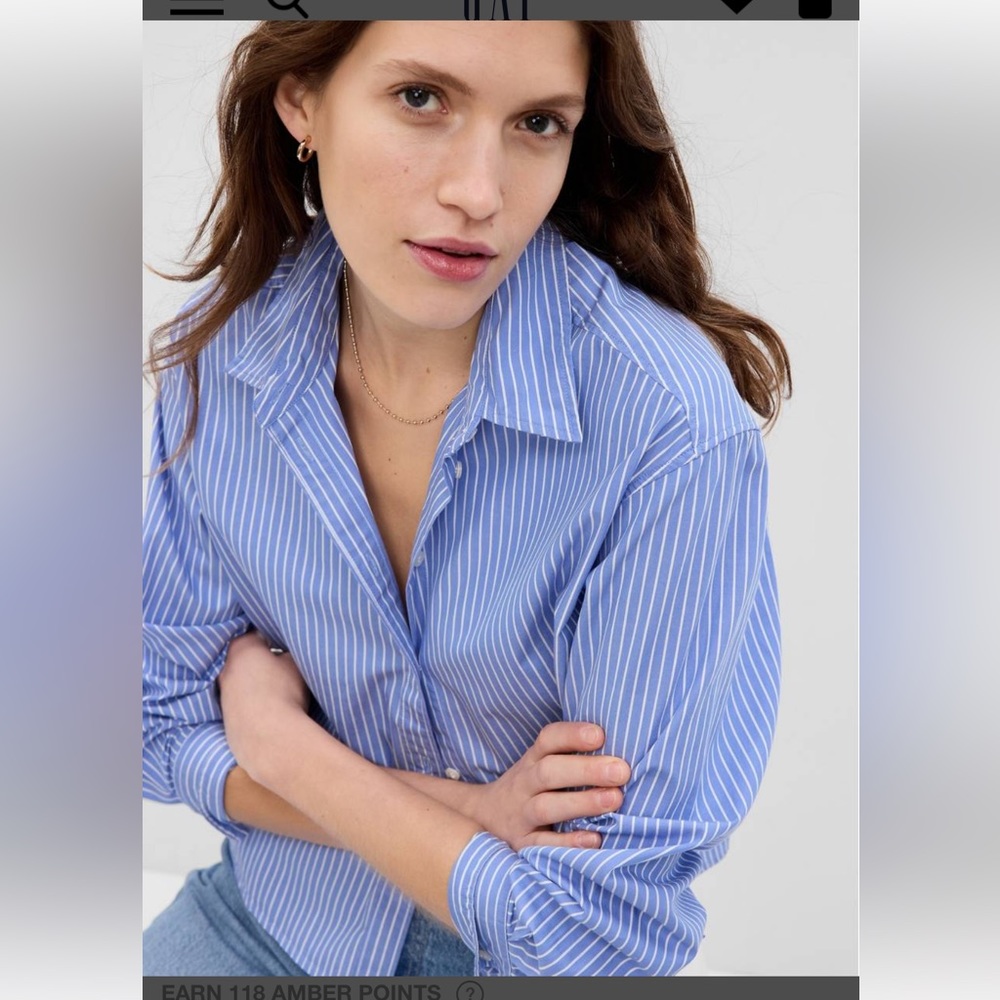 NWT Cotton Cropped Button Down